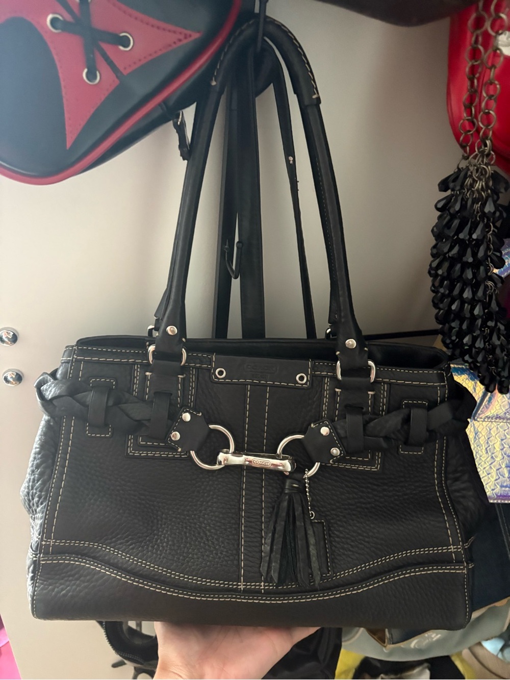 Vintage Y2K black leather coach Hampton